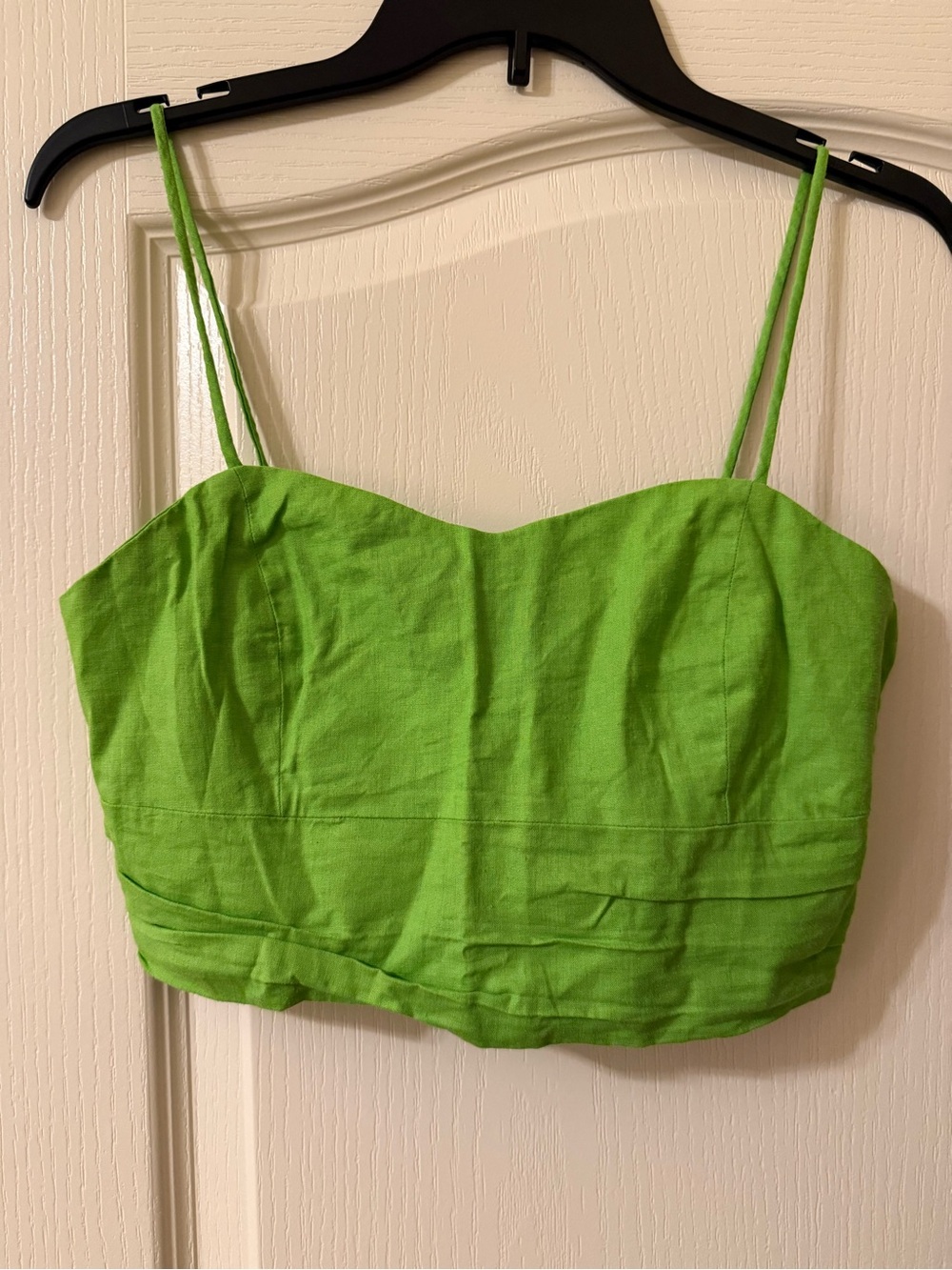 Zara Lime Linen Green Spaghetti-Strap Crop Top